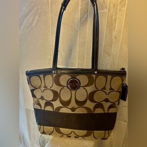 Coach Brown Leather Trim Signature Tote